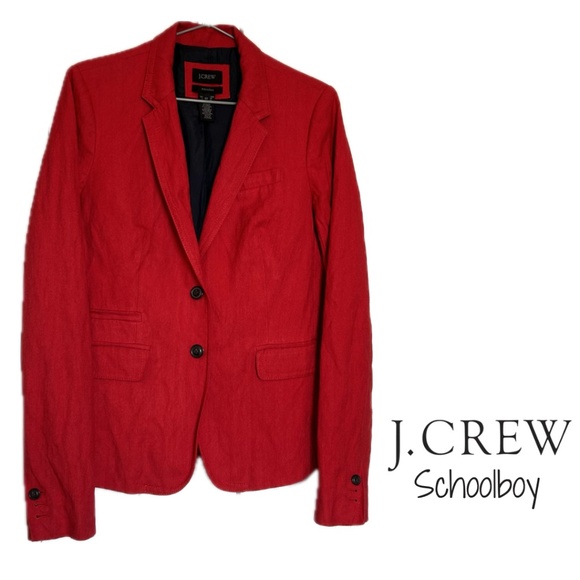 J Crew Schoolboy Blazer Red Sz 6 Tall 38985 Rayon Metallic Herringbone - Picture 1 of 15